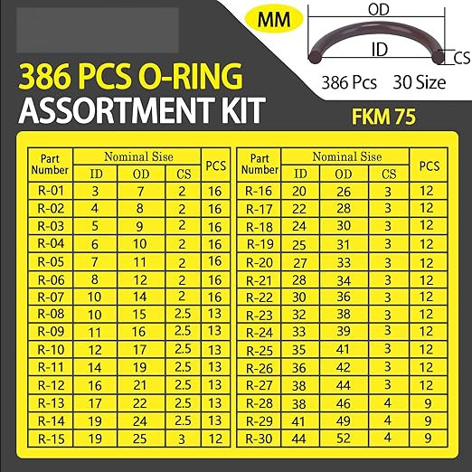صلبة عالية 386PCS FKM 75A البني السباكة O حلقة مجموعة لإصلاح الصنبور السيارات أغلفة